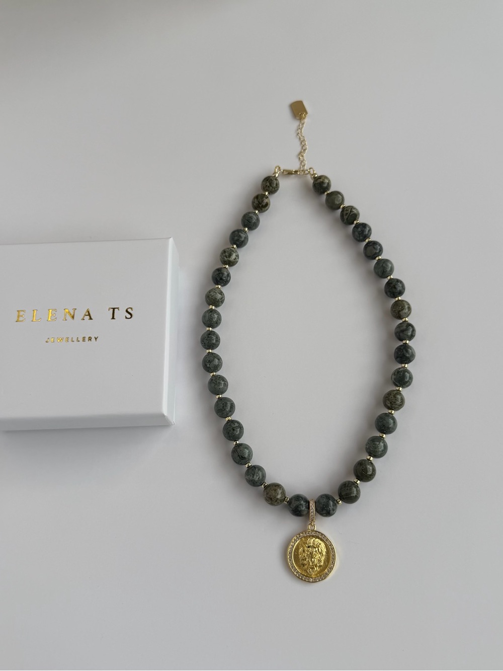 713 Jasper Stone Necklace with Gold Pendant